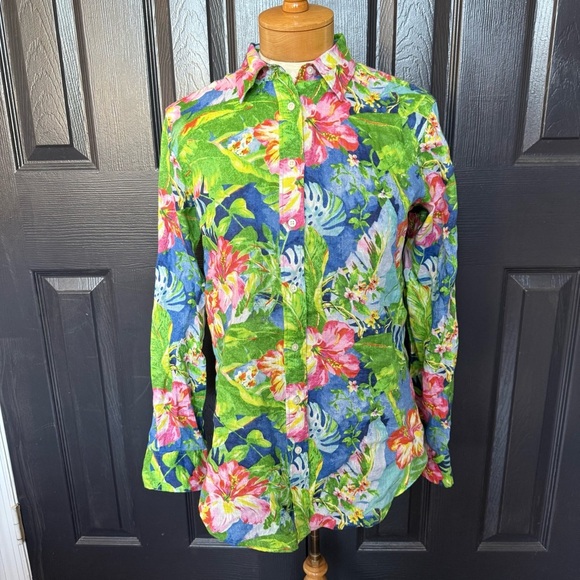 Ralph Lauren Karrie Floral Linen Shirt color multi green size S - Picture 4 of 13